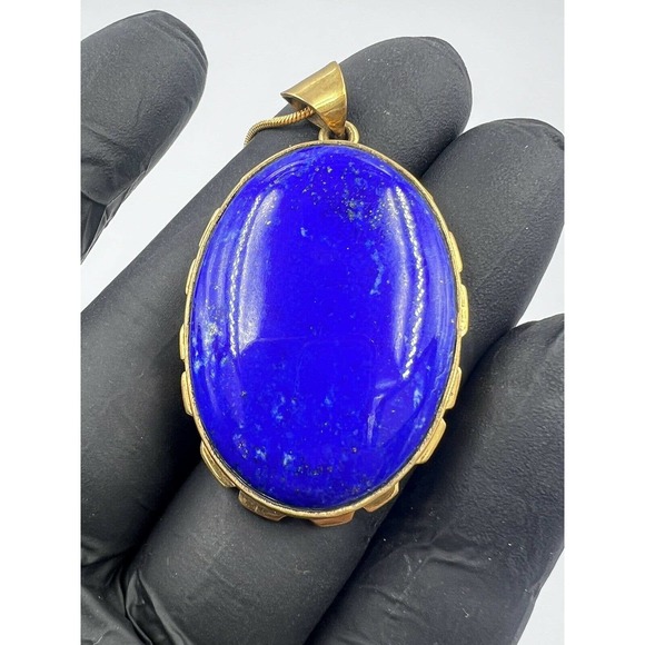 lapis lazuli pendant brass Mine 4 Afghanistan Dark Blue Natural - Picture 6 of 9